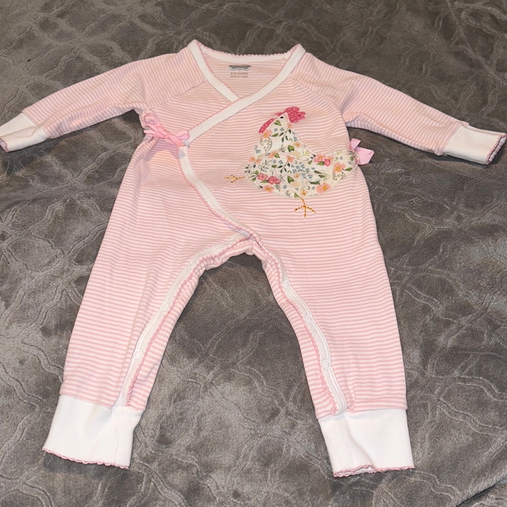Mud Pie Chicken Hen Striped Romper size 6/9m